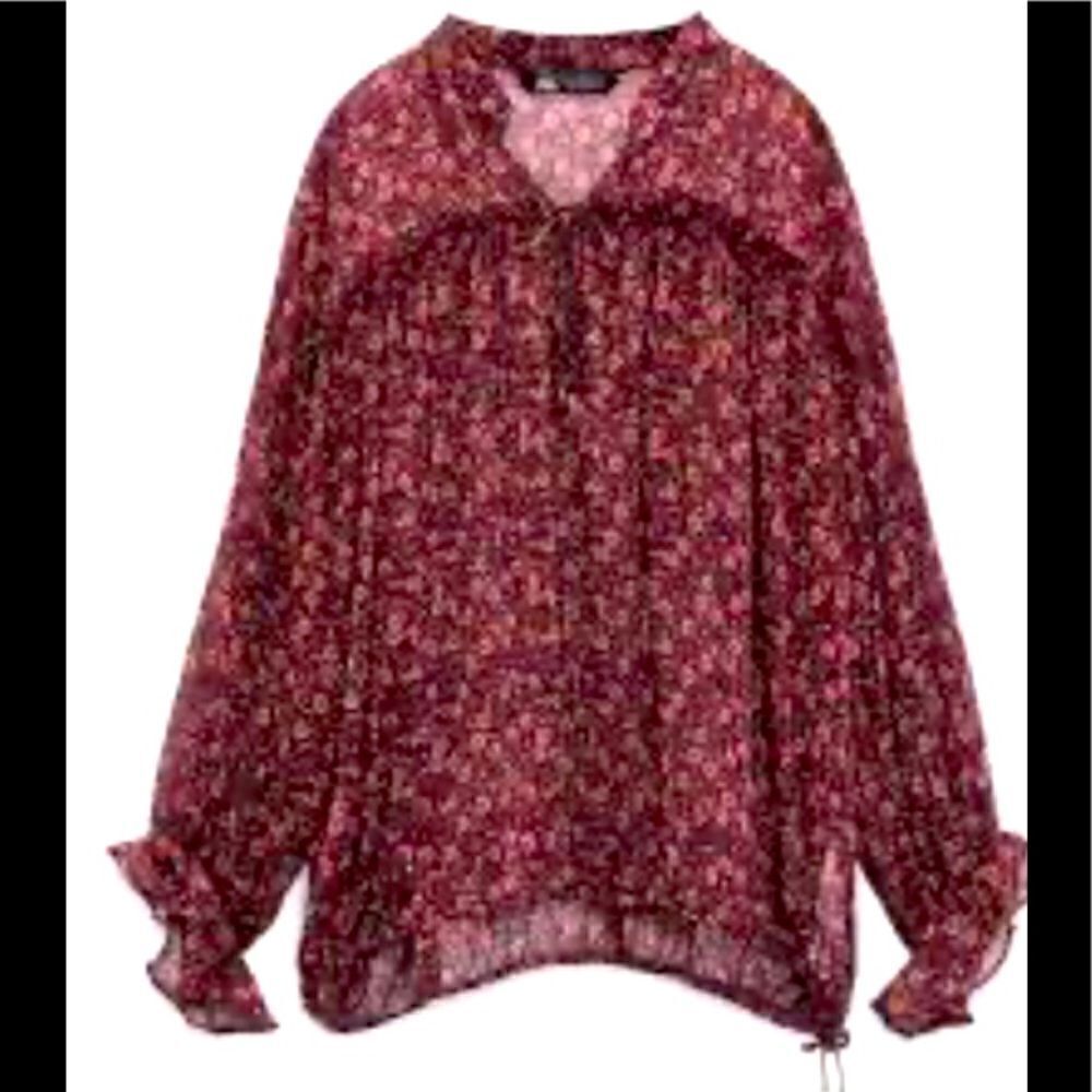 New ZARA FLORAL PRINT SHIRT Blouse semi sheer Multicolored Size Small